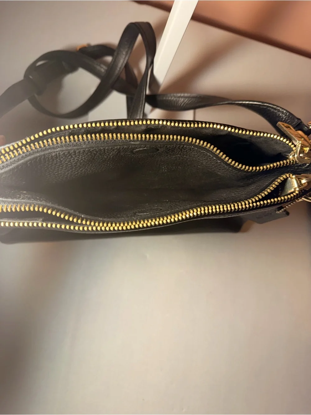 Coach Black Pebbled Leather Crossbody with Gold Hardware